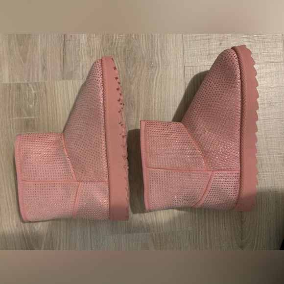💖New Glitter Rhinestone Cozy Ankle Boots Baby Pink Statement💖 - Picture 10 of 13
